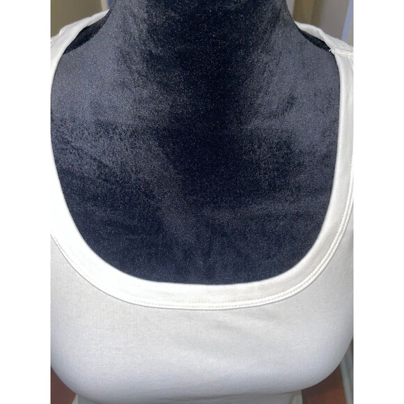 White Square Neck 3/4 Sleeve Snap Closure Bodysuit Women Size L Casual Basic - Picture 2 of 7